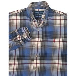 Ralph Lauren Shirt Mens Medium Blue Plaid Flannel Classic Fit Long Sleeve